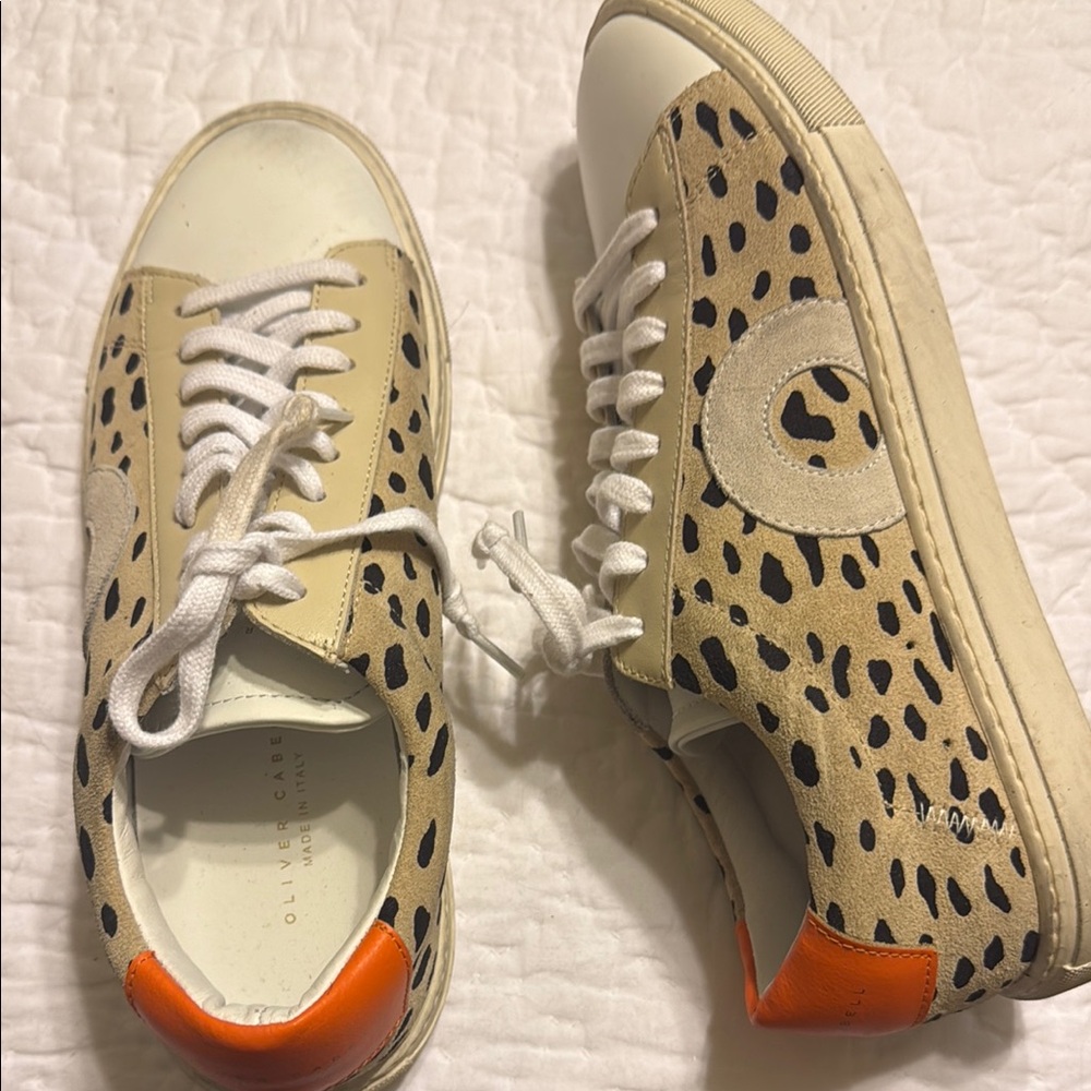 Oliver Cabell Tan and Orange Sneakers with Bold Design